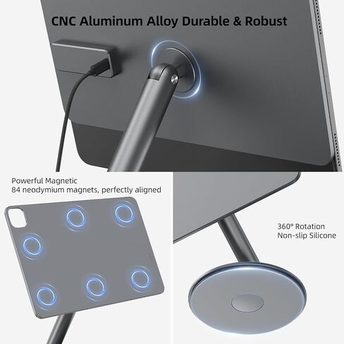 KU XIU Magnetic Wireless Charging Stand for iPad Pro/Air 11 M2 Only, Aluminum Alloy Arm Mount with 1M Cable, Foldable Adjustable Tablet Holder for iPad Pro 11 1st/2nd/3rd/4th,Air 10.9 4th/5th in Saudi Arabia