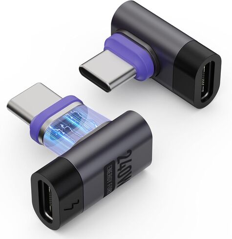 محول USB C مغناطيسي 240 وات (عبوة من قطعتين)، موسع محول USB C ذكر إلى النوع C أنثى من النوع C بسرعة 480 ميجابت في الثانية PD3.1 شحن سريع لهاتف iPhone15/Macbook/iPad Pro/Rog Ally/الكمبيوتر اللوحي (يمين) in Kuwait
