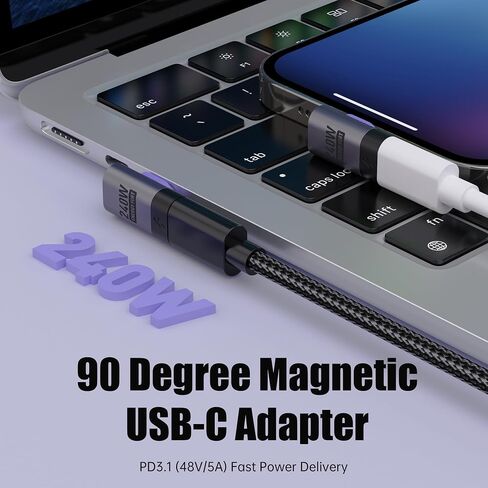 محول USB C مغناطيسي 240 وات (عبوة من قطعتين)، موسع محول USB C ذكر إلى النوع C أنثى من النوع C بسرعة 480 ميجابت في الثانية PD3.1 شحن سريع لهاتف iPhone15/Macbook/iPad Pro/Rog Ally/الكمبيوتر اللوحي (يمين) in Kuwait