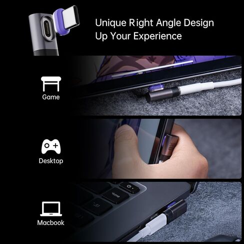 محول USB C مغناطيسي 240 وات (عبوة من قطعتين)، موسع محول USB C ذكر إلى النوع C أنثى من النوع C بسرعة 480 ميجابت في الثانية PD3.1 شحن سريع لهاتف iPhone15/Macbook/iPad Pro/Rog Ally/الكمبيوتر اللوحي (يمين) in Kuwait