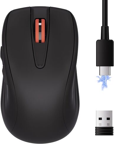 ماوس لاسلكي صامت قابل لإعادة الشحن من wegear، فأرة كمبيوتر USB 2.4G - أسود in Kuwait