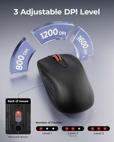 ماوس لاسلكي صامت قابل لإعادة الشحن من wegear، فأرة كمبيوتر USB 2.4G - أسود in Kuwait