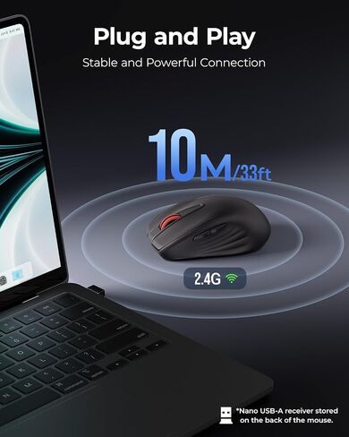 ماوس لاسلكي صامت قابل لإعادة الشحن من wegear، فأرة كمبيوتر USB 2.4G - أسود in Kuwait