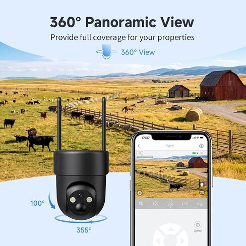 Oculview 4G LTE Cellular Security Camera 2 Pack, Easy to Install, Off Grid Solar Powered, No WiFi Needed for Farm, Ranch, Jobsite, 2K Color Night Vision, 360° View, Built-in SIM Card - Black in Saudi Arabia