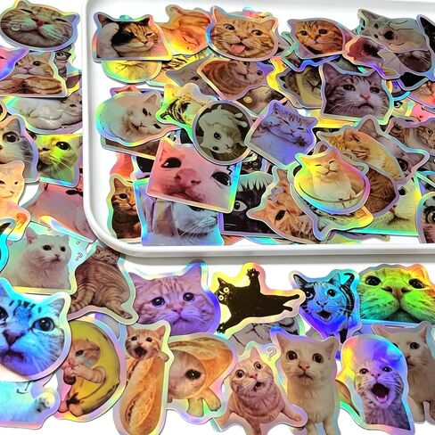 200PCS Cat Stickers Holographic Funny Cat Sticker Pack for Laptop in Saudi Arabia