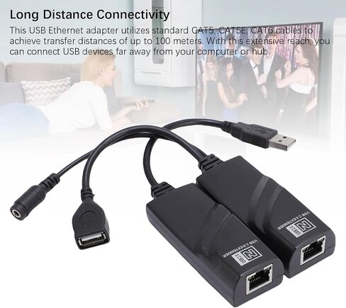 USB Ethernet Extender, 100m Extension Distance USB 2.0 to Network Adapter with Power Adapter, for Keyboard Mouse Webcam Printer Hard Drive Camera (US Plug) in Kuwait