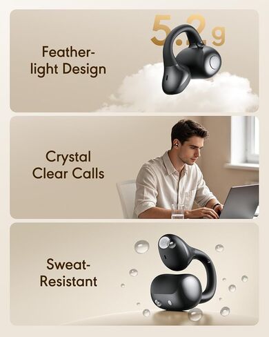 Open Ear Earbuds, Clip-On Wireless Headphones, Lightweight Secure Fit, 14mm Drivers Powerful Sound, 40H Playtime, Sweatproof Bluetooth 6.0 Glasses Friendly for Sports Running Workout Gift(Black) in Saudi Arabia