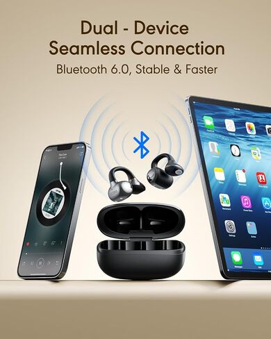 Open Ear Earbuds, Clip-On Wireless Headphones, Lightweight Secure Fit, 14mm Drivers Powerful Sound, 40H Playtime, Sweatproof Bluetooth 6.0 Glasses Friendly for Sports Running Workout Gift(Black) in Saudi Arabia