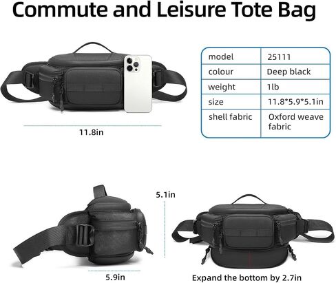 Unisex Fanny Pack Waist Bag, Expandable Hip Bag with Adjustable Shoulder Straps, Lightweight Crossbody for Hiking, Running, Cycling, Travel (25111 Black) in Kuwait