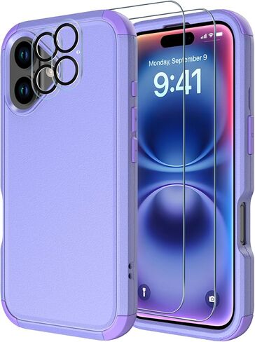 Diverbox for iPhone 16 Case [Shockproof] [Dropproof] [Tempered Glass Screen Protector + Camera Protectors] Heavy Duty Protection Phone Case Cover for Apple iPhone 16 (Black) in Saudi Arabia
