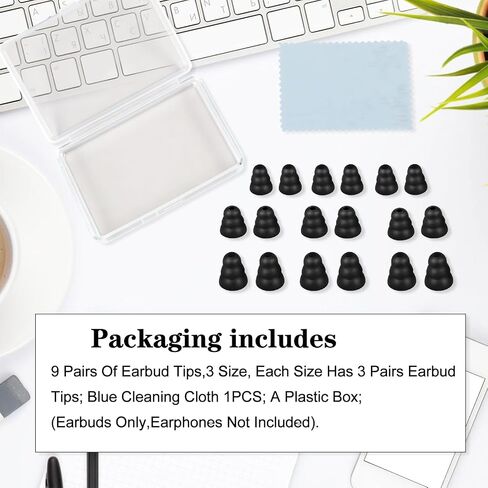 9 Pairs Replacement Earbud Tips Triple Flange Ear Tip for Most in Ear Headphones (Inner Hole 3.8mm) Earbud Covers Triple Flange Noise Isolate Silicone Ear Bud Tips, Black S M L in Saudi Arabia