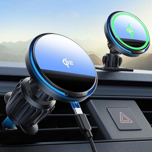 Lamicall 15W for QI2 Magsafe Car Mount Charger Vent Dashboard RGB LED 360° in Saudi Arabia