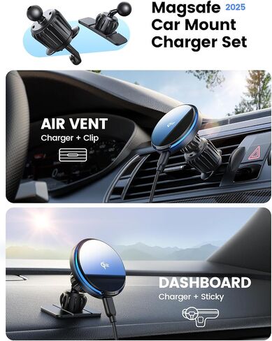 Lamicall 15W for QI2 Magsafe Car Mount Charger Vent Dashboard RGB LED 360° in Saudi Arabia