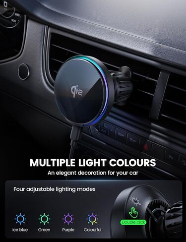 Lamicall 15W for QI2 Magsafe Car Mount Charger Vent Dashboard RGB LED 360° in Saudi Arabia
