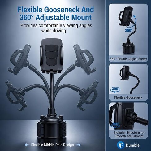 Cup Holder Phone Holder for Car, Adjustable Gooseneck Mount for 4-7" Phones in Saudi Arabia