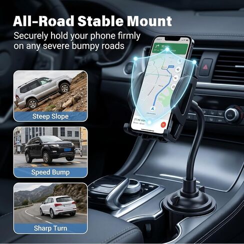 Cup Holder Phone Holder for Car, Adjustable Gooseneck Mount for 4-7" Phones in Saudi Arabia