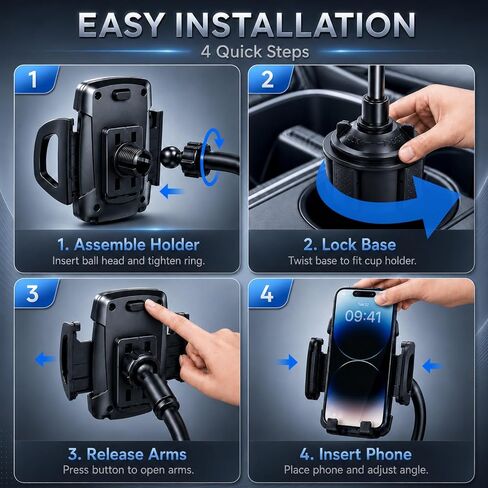 Cup Holder Phone Holder for Car, Adjustable Gooseneck Mount for 4-7" Phones in Saudi Arabia