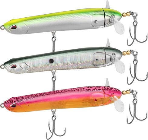 TRUSCEND Popobait Fishing Lures with BKK Hooks, Balanced Spray/Sound/Swim, Instant Startup, Topwater Pencil Fishing Lures for Bass, Pike, Trout, Plopper Fishing Teasers for Freshwater or Saltwater in Saudi Arabia