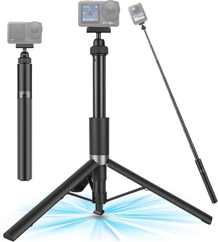 Walking Way 66"/168CM Auto-Open Selfie Stick Tripod, Invisible Selfie Stick for DJI Osmo Action 5 Pro/4/3/360, 360° Rotatable Pop-Open Camera Stand, Stable Throwpod for Travel/Vlog in Kuwait