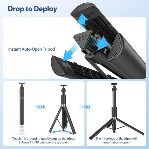 Walking Way 66"/168CM Auto-Open Selfie Stick Tripod, Invisible Selfie Stick for DJI Osmo Action 5 Pro/4/3/360, 360° Rotatable Pop-Open Camera Stand, Stable Throwpod for Travel/Vlog in Kuwait