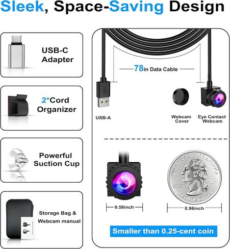 كاميرا ويب بالشاشة المركزية 1080 بكسل مع ميكروفون وكاميرا ويب بالشاشة الوسطى USB C/A للكمبيوتر الشخصي والكمبيوتر المحمول، تركيز قابل للتعديل لكاميرا الشاشة الوسطى، كاميرا مركزية لنظام التشغيل Windows/macOS 01 in Kuwait