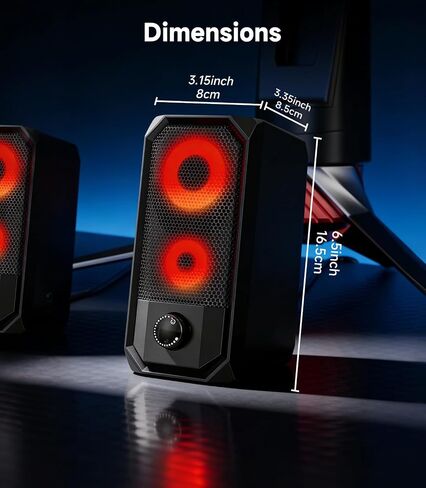 Computer Speakers for Desktop, Hi-Res Stereo Pair with Dual 5W Full-Range Drivers, 6 RGB Light Modes, USB Powered & 3.5mm AUX Input, Volume Knob, Mini Vertical Design for PC Gaming Monitor Laptop in Saudi Arabia