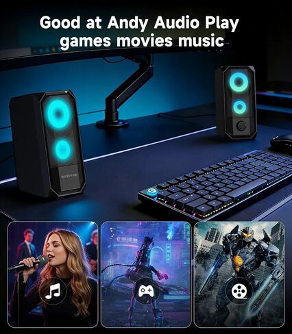 Computer Speakers for Desktop, Hi-Res Stereo Pair with Dual 5W Full-Range Drivers, 6 RGB Light Modes, USB Powered & 3.5mm AUX Input, Volume Knob, Mini Vertical Design for PC Gaming Monitor Laptop in Saudi Arabia