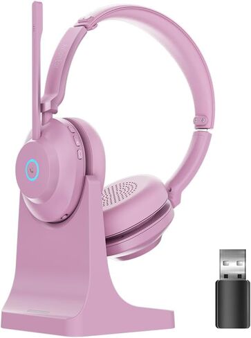 Bluetooth Wireless Headset with Mic for Work, Advanced Noise Reduction Microphone, Clear Calls - Comfortable On-Ear Headphones, Bluetooth 5.3, Applicable to Laptop, PC, Zoom, Office(Pink) in Saudi Arabia