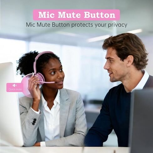 Bluetooth Wireless Headset with Mic for Work, Advanced Noise Reduction Microphone, Clear Calls - Comfortable On-Ear Headphones, Bluetooth 5.3, Applicable to Laptop, PC, Zoom, Office(Pink) in Saudi Arabia