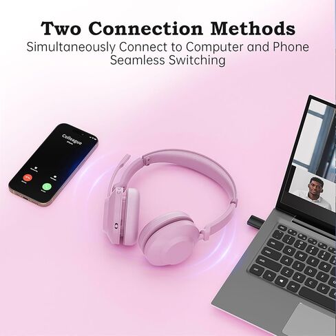 Bluetooth Wireless Headset with Mic for Work, Advanced Noise Reduction Microphone, Clear Calls - Comfortable On-Ear Headphones, Bluetooth 5.3, Applicable to Laptop, PC, Zoom, Office(Pink) in Saudi Arabia