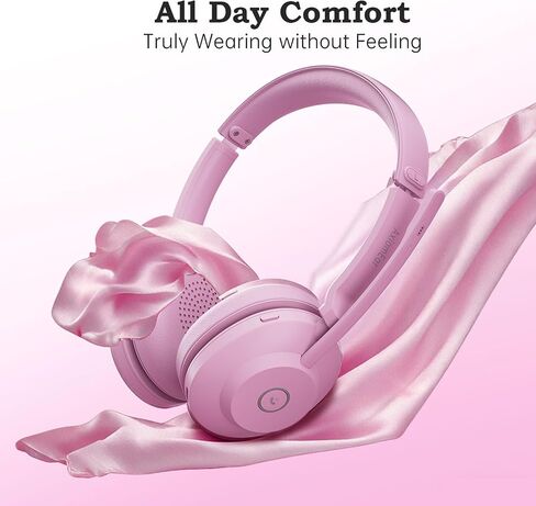 Bluetooth Wireless Headset with Mic for Work, Advanced Noise Reduction Microphone, Clear Calls - Comfortable On-Ear Headphones, Bluetooth 5.3, Applicable to Laptop, PC, Zoom, Office(Pink) in Saudi Arabia