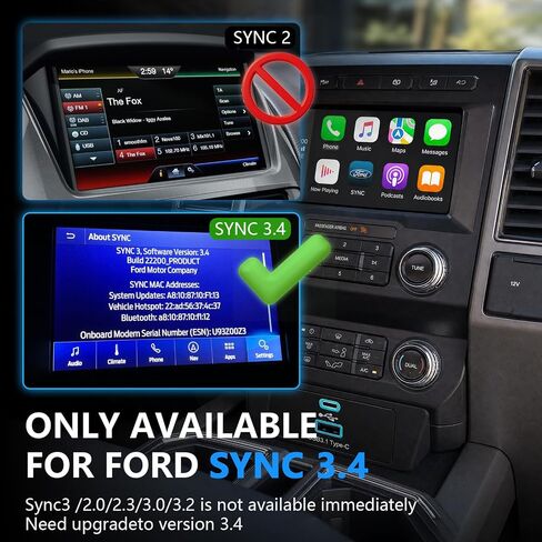 محور Carplay اللاسلكي CarPlay USB Media Hub لـ Ford F-150 2013-2023 USB Type-C Hub وحدة ترقية لـ Ford Lincoln SYNC 3 الإصدار 3.4 فقط لـ Apple CarPlay in Kuwait