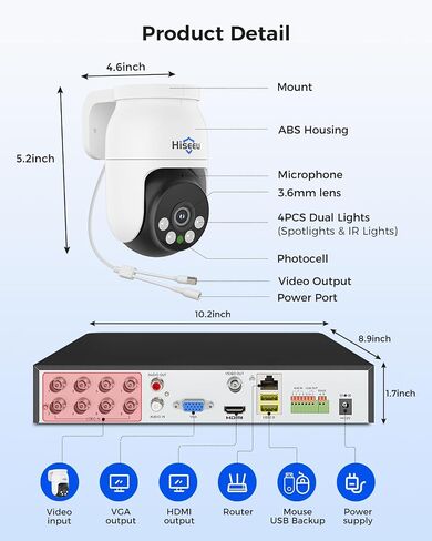 Hiseeu 8MP PTZ AHD/TVI/CVI/XVI CCTV Home Analog Wired Security Camera in Saudi Arabia