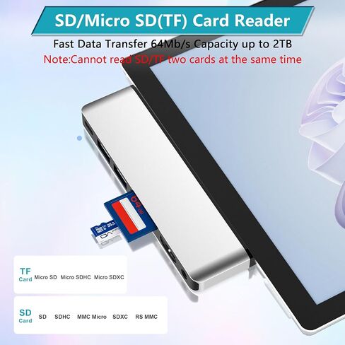 قاعدة تركيب Surface Pro مع 4K HDMI، USB-C Thunderbolt 4، 2 USB 3.0، قارئ بطاقة SD TF، منفذ صوت 3.5 مم، ملحقات لجهاز Surface Pro 11/10/9/X in Kuwait