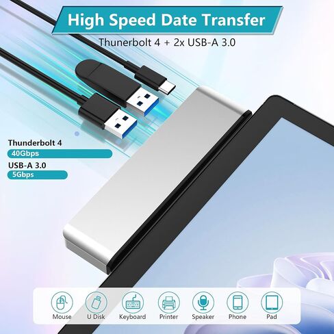 قاعدة تركيب Surface Pro مع 4K HDMI، USB-C Thunderbolt 4، 2 USB 3.0، قارئ بطاقة SD TF، منفذ صوت 3.5 مم، ملحقات لجهاز Surface Pro 11/10/9/X in Kuwait