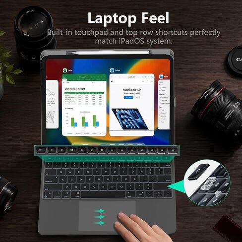 حافظة لوحة مفاتيح مغناطيسية من LAUDTEC مع محور 5 في 1 لجهاز iPad Pro وAir مقاس 13 بوصة in Kuwait