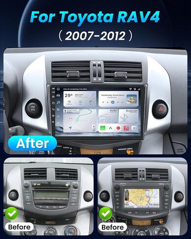 Car Radio for Toyota RAV4 2007-2012: [2G+64G] 9 Inch 1280 * 800 Touchscreen Stereo Replacement with Wireless Carplay Android Auto, Built-in Bluetooth, GPS, WiFi, FM, SWC, Mirror Link Backup Camera in Saudi Arabia