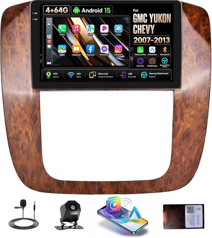 [4+64GB] Android 15 Car Radio Stereo for GMC Yukon Chevy Silverado Tahoe Suburban 2007-2013 with Wireless CarPlay Android Auto,9" Touch Screen Car Radio with Bluetooth GPS WiFi FM/RDS EQ SWC in Kuwait