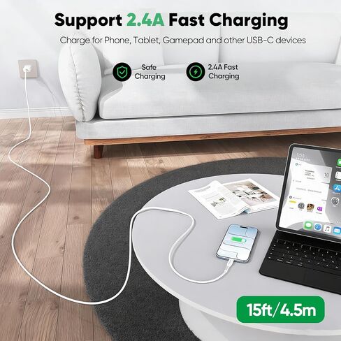 15 FT USB C Cable Fast Charging 2 Pack, Extra Long USB to Type C White Cord in Kuwait