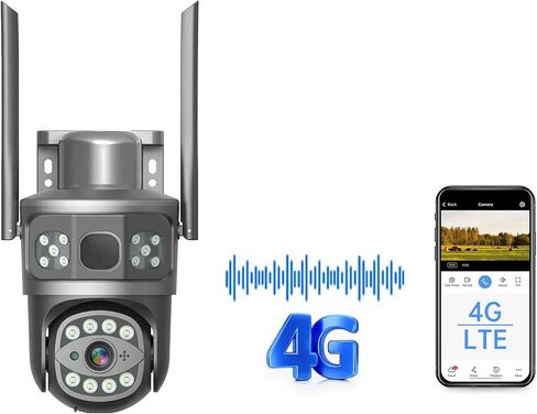 كاميرا أمان خلوية 4G بقدرة 16 وات تعمل بالطاقة الشمسية بدقة 4 ميجابكسل لاسلكية في الهواء الطلق مع ضوء كشاف/إمالة/تكبير وإضاءة سوداء مدمجة ببطارية 15600 مللي أمبير في الساعة للكشف عن الإنسان وتسجيل على مدار الساعة طوال أيام الأسبوع (L5-4G) in Kuwait