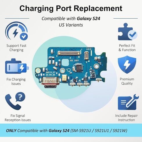 for Galaxy S24 Charging Port Replacement US Version, USB-C Dock Board for Models SM-S921U SM-S921U1 SM-S921W, with Toolkit & Instruction in Saudi Arabia