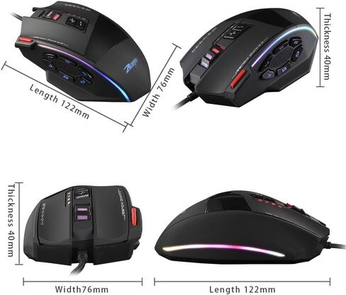 C-13 Wired Gaming Mouse 13 Programming Keys Adjustable 10000DPI RGB Light Belt 128KB On-Board Memory Built-in Counterweight Mechanism, Black in Saudi Arabia