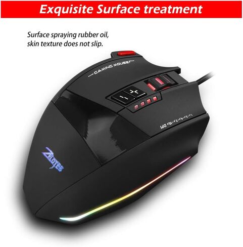 C-13 Wired Gaming Mouse 13 Programming Keys Adjustable 10000DPI RGB Light Belt 128KB On-Board Memory Built-in Counterweight Mechanism, Black in Saudi Arabia