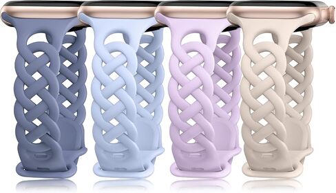 TOYOUTHS 4 Pack Braided Silicone Bands Compatible with Apple Watch Band 42/41/40/38/44/45/46/49mm Women, Celtic Slim Thin Lace Sport Breathable Strap for iWatch Series 11/10/9/8/7/6/5/4/SE Ultra 3/2/1 in Kuwait
