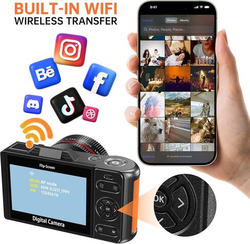 6K 96MP Flip Screen Digital Camera for Photography, WiFi, Dual Lens in Kuwait