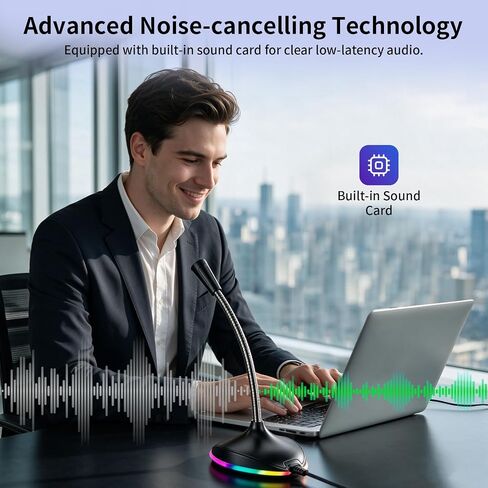 NPTCL USB Computer Microphone, Noise Cancelling PC Mic with RGB Light in Kuwait