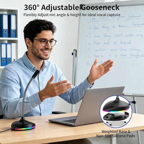 NPTCL USB Computer Microphone, Noise Cancelling PC Mic with RGB Light in Kuwait