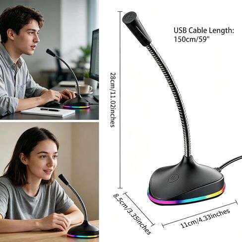 NPTCL USB Computer Microphone, Noise Cancelling PC Mic with RGB Light in Kuwait