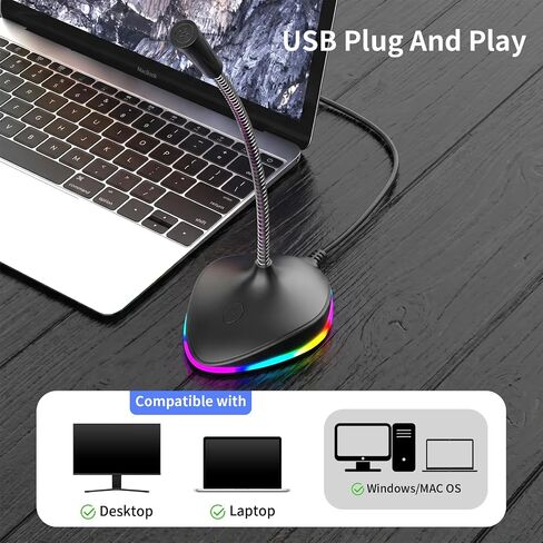 NPTCL USB Computer Microphone, Noise Cancelling PC Mic with RGB Light in Kuwait