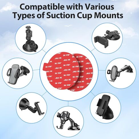 pop-tech 90mm(3.54") 4pcs 3M Sticky Pads Replacement for Car Phone Mount Windshield Dashboard,3M VHB Heat Resistance Circle Double Sided Heavy Duty Mounting Tape Adhesive for Suction Cup Phone Holder in Kuwait